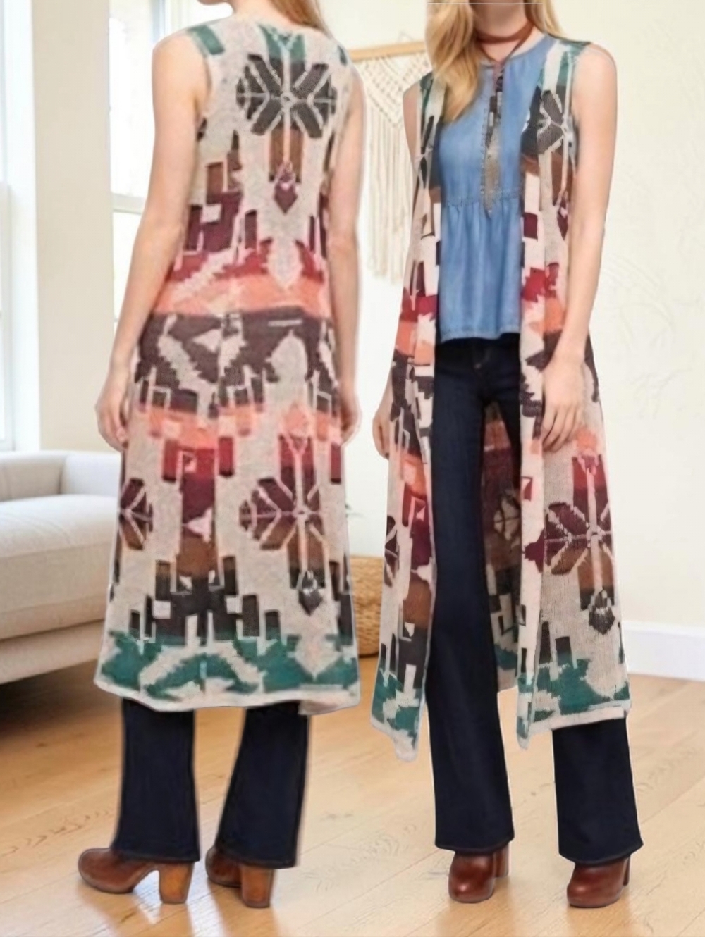 NWT CECILIA PRADO (MED) ANTHROPOLOGIE Metallic Thread Open Front Long Swtr Vest